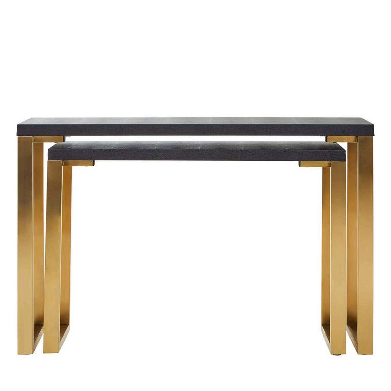 Cardoba Console Tables - Set of 2 - Black Faux Shagreen with Gold Legs