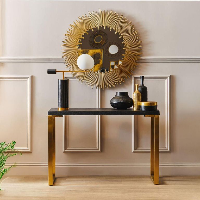 Cardoba Console Tables - Set of 2 - Black Faux Shagreen with Gold Legs