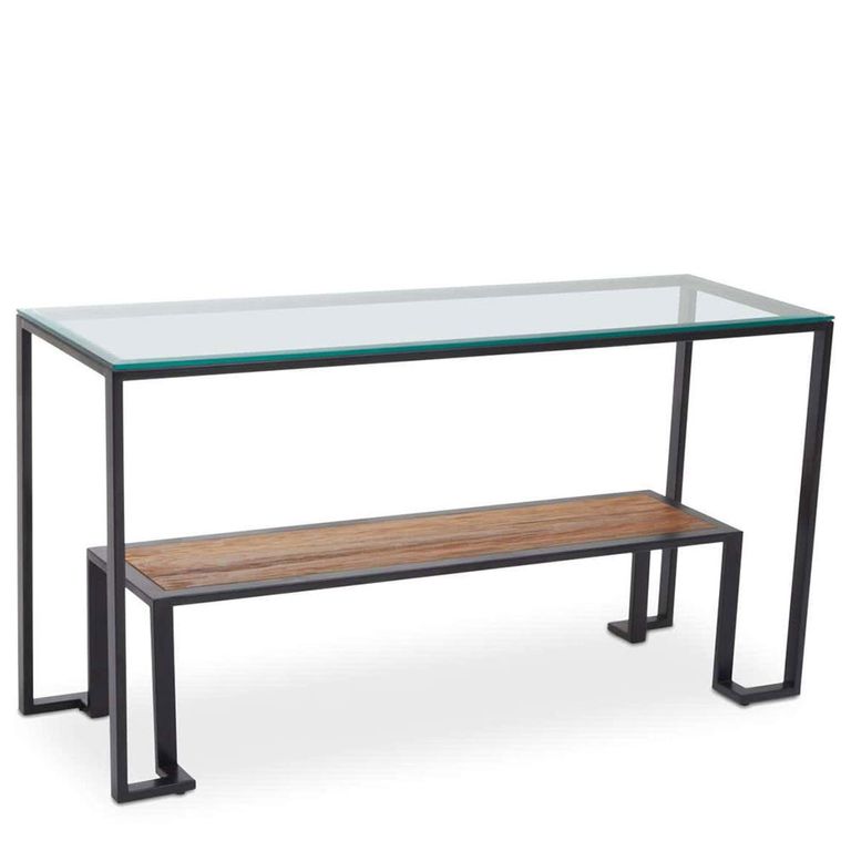 Cibo Console Table - Clear Glass with Black Metal - with Shelf