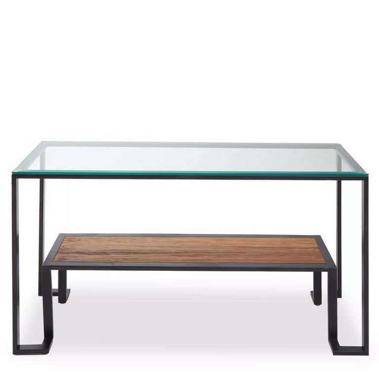 Cibo Console Table - Clear Glass with Black Metal - with Shelf
