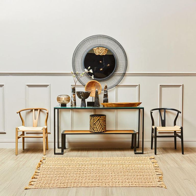 Cibo Console Table - Clear Glass with Black Metal - with Shelf