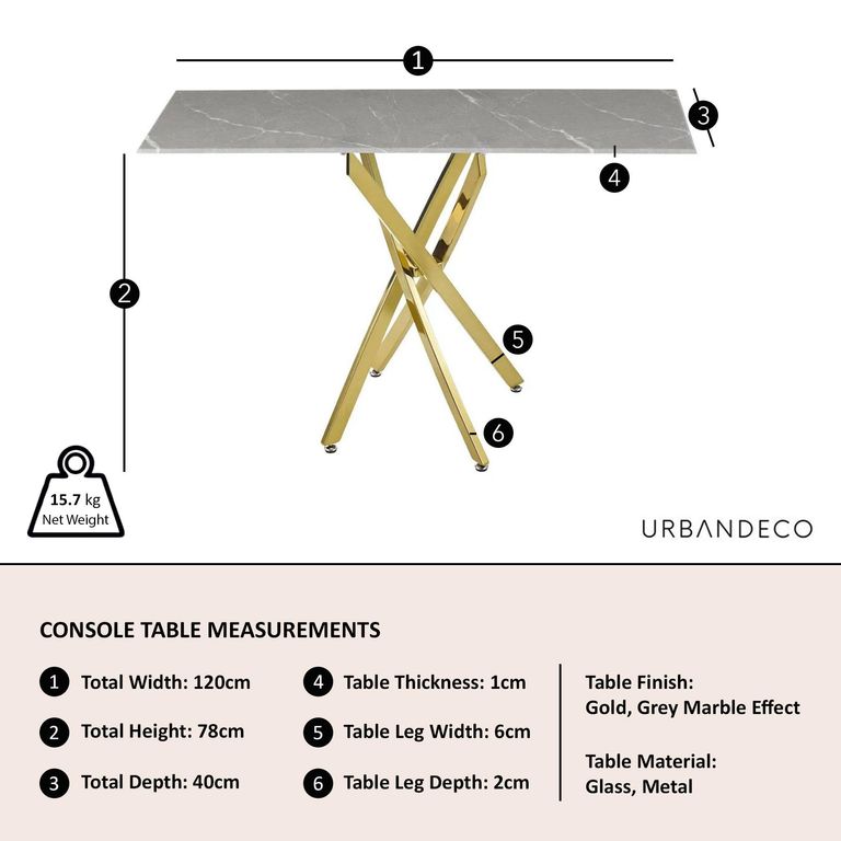 Clearance - Chopstick Grey Glass Console Table with Gold Metal Legs