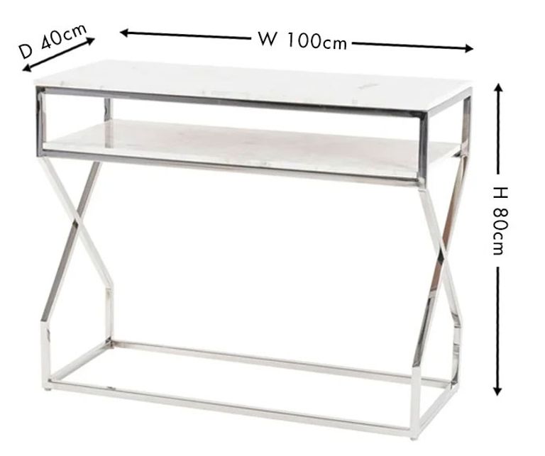 Clearance - Crossroad Marble Console Table, White Top with Stainless Steel Chrome Frame - Brand New Item