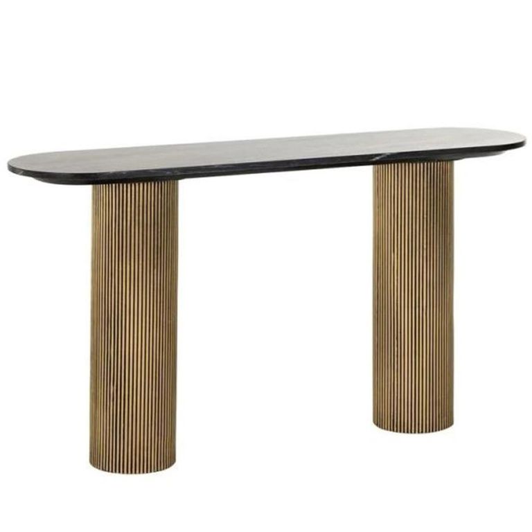 Clearance - Dayton Black Marble Top Console Table with Gold Fluted Base - FSS16380