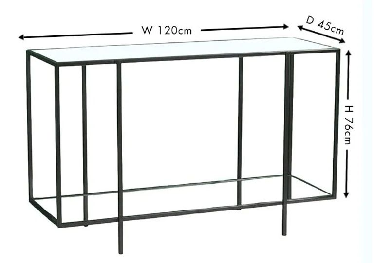 Clearance - Hyde Black Metal Console Table, Clear Glass Top with Mirrored Bottom Shelf - Brand New Item