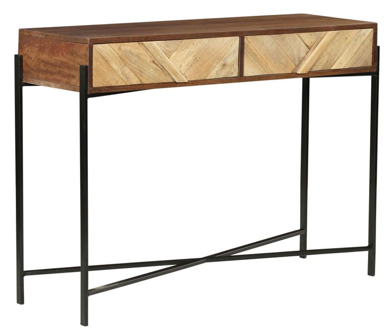 Clearance - Rennes Chevron 2 Drawer Console Table - Rustic Mango Wood - Brand New Item
