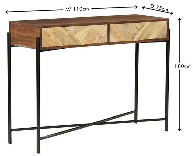 Clearance - Rennes Chevron 2 Drawer Console Table - Rustic Mango Wood - Brand New Item