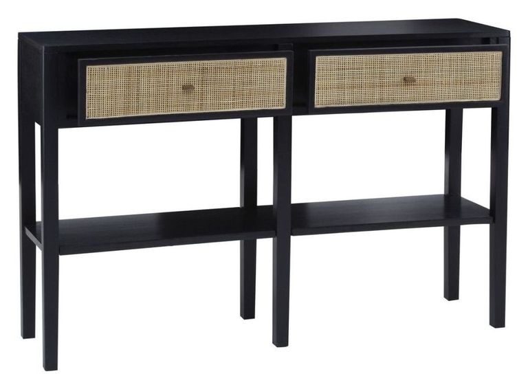 Corso Console Table - 2 Drawer - Black and Rattan