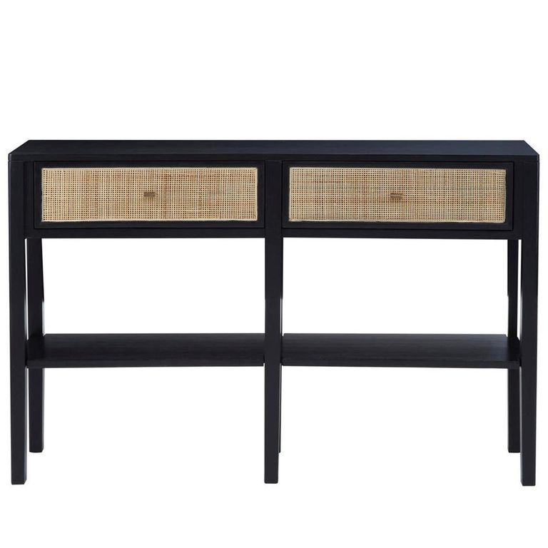 Corso Console Table - 2 Drawer - Black and Rattan
