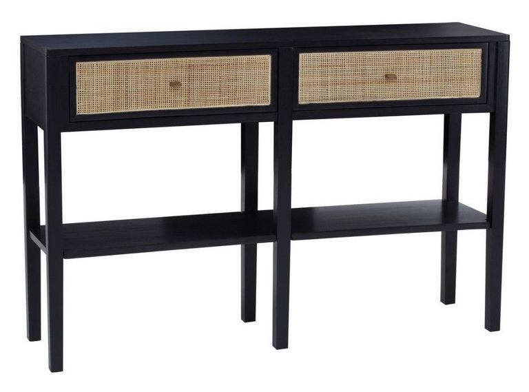Corso Console Table - 2 Drawer - Black and Rattan