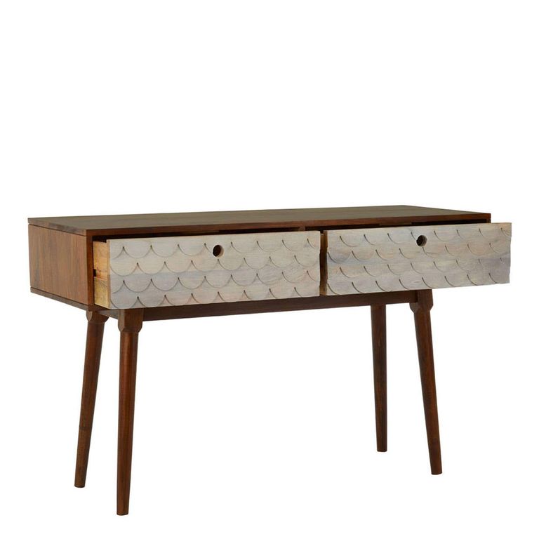 Costal Console Table - Dark Mango Wood - 2 Drawer