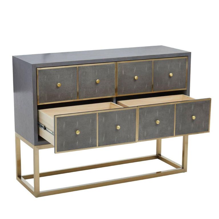 Deskey Console Table - 4 Drawer - Grey and Faux Shagreen
