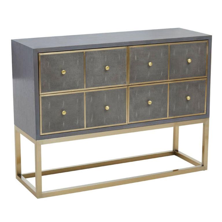 Deskey Console Table - 4 Drawer - Grey and Faux Shagreen