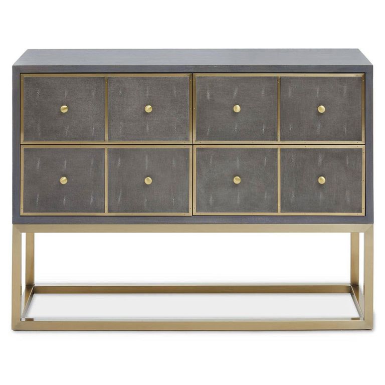 Deskey Console Table - 4 Drawer - Grey and Faux Shagreen