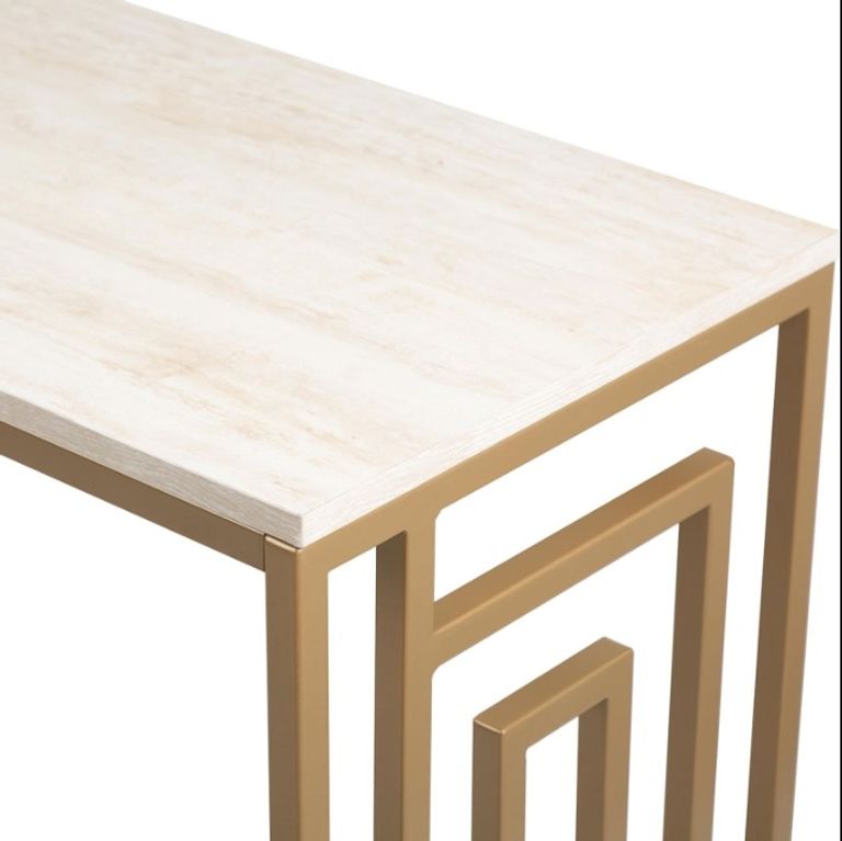 Devon Console Table - Cream Wood and Gold
