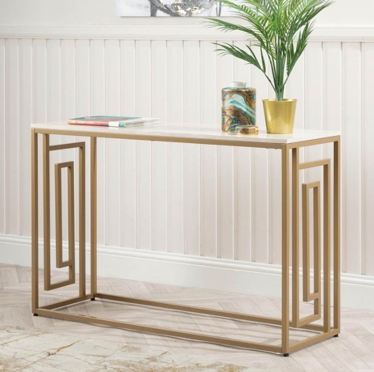 Devon Console Table - Cream Wood and Gold