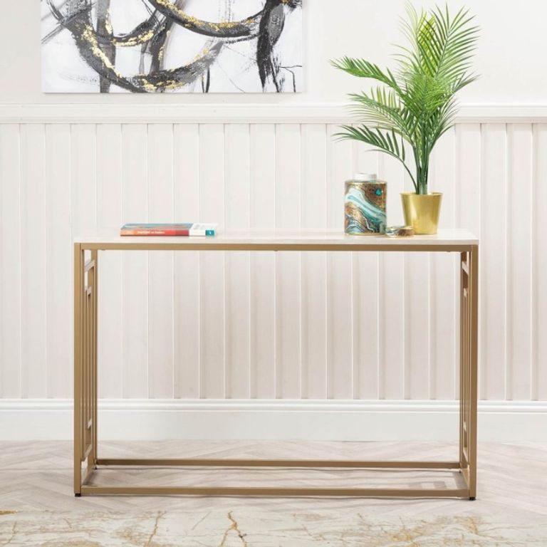 Devon Console Table - Cream Wood and Gold