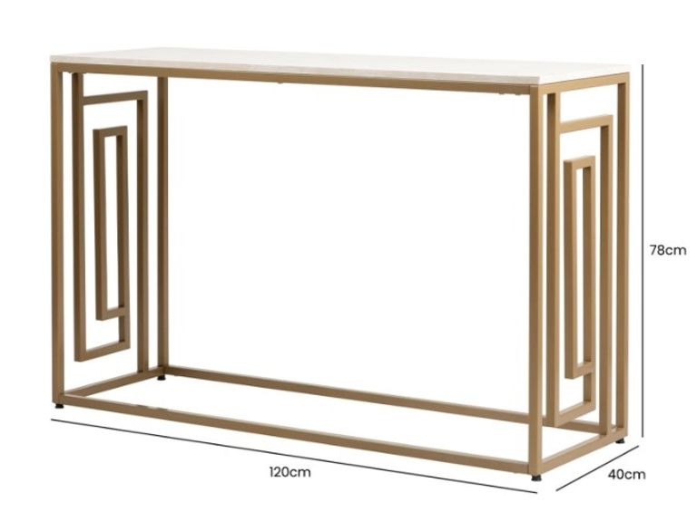 Devon Console Table - Cream Wood and Gold