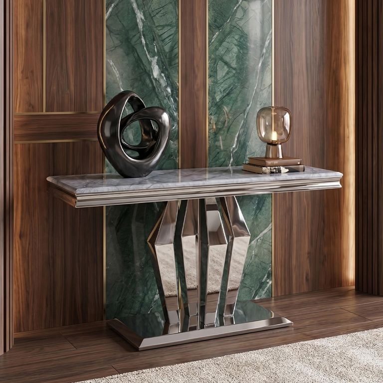 Dolce Console Table - Grey Marble & Chrome