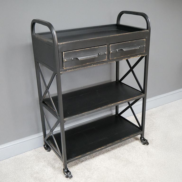 Hall Table - 2 Drawer - Black Distressed - Metal & Wood