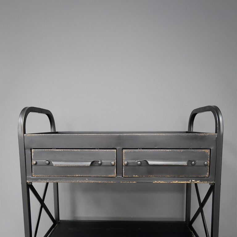 Hall Table - 2 Drawer - Black Distressed - Metal & Wood