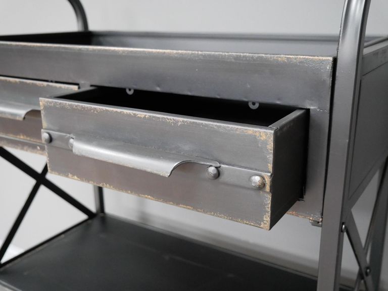 Hall Table - 2 Drawer - Black Distressed - Metal & Wood