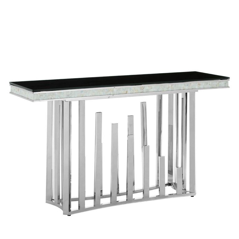 Eliza Console Table - Black Glass and Silver Metal