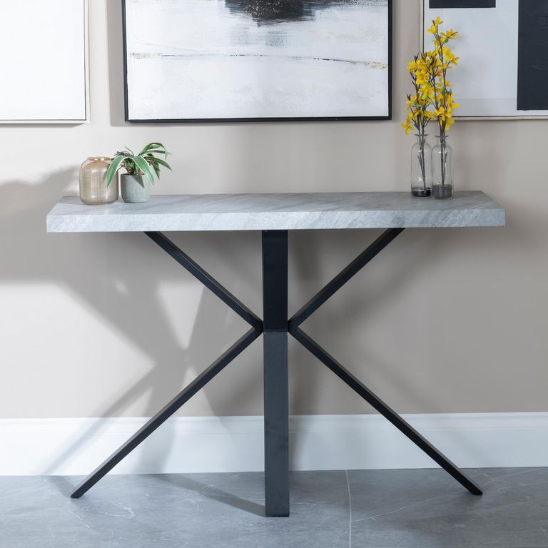 Ezra Grey Console Table with Black Spider Legs