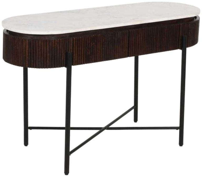 Fluted White Marble Top 2 Drawer Console Table