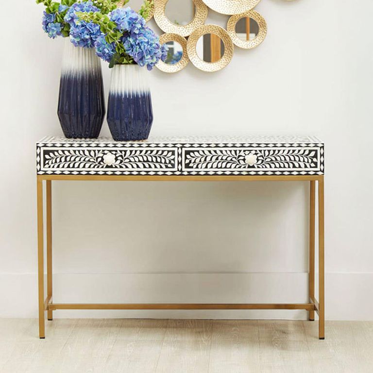 Fusion Console Table - 2 Drawer - Black Bone Inlay