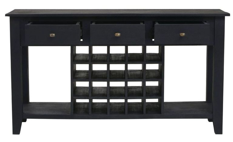 Fusion Console Table - Black Mango Wood - 3 Drawer - with Wine Bottle Storage