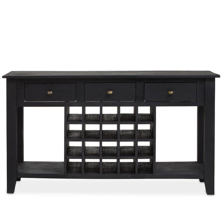 Fusion Console Table - Black Mango Wood - 3 Drawer - with Wine Bottle Storage