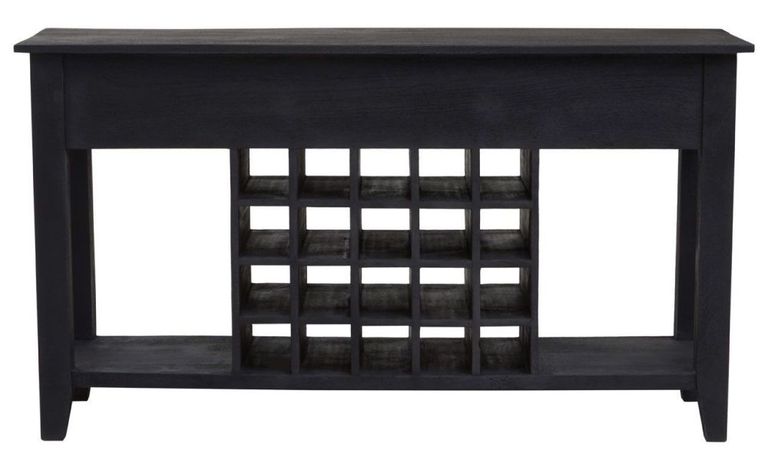 Fusion Console Table - Black Mango Wood - 3 Drawer - with Wine Bottle Storage