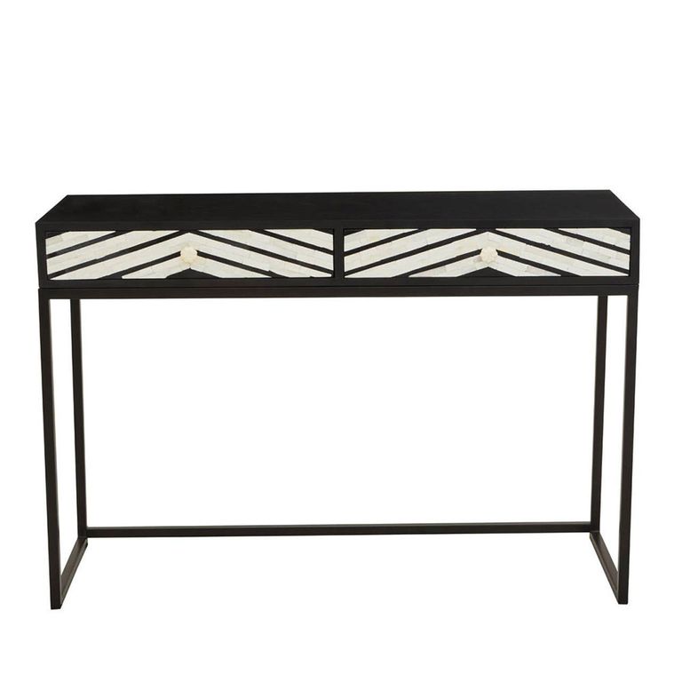 Fusion Console Table - 2 Drawer - Black and White Bone Inlay