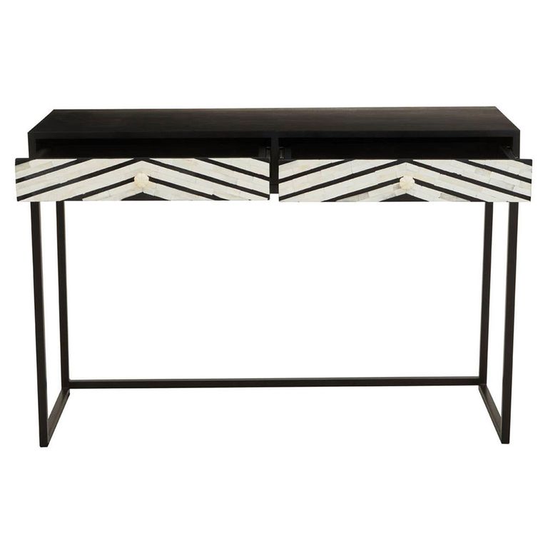 Fusion Console Table - 2 Drawer - Black and White Bone Inlay