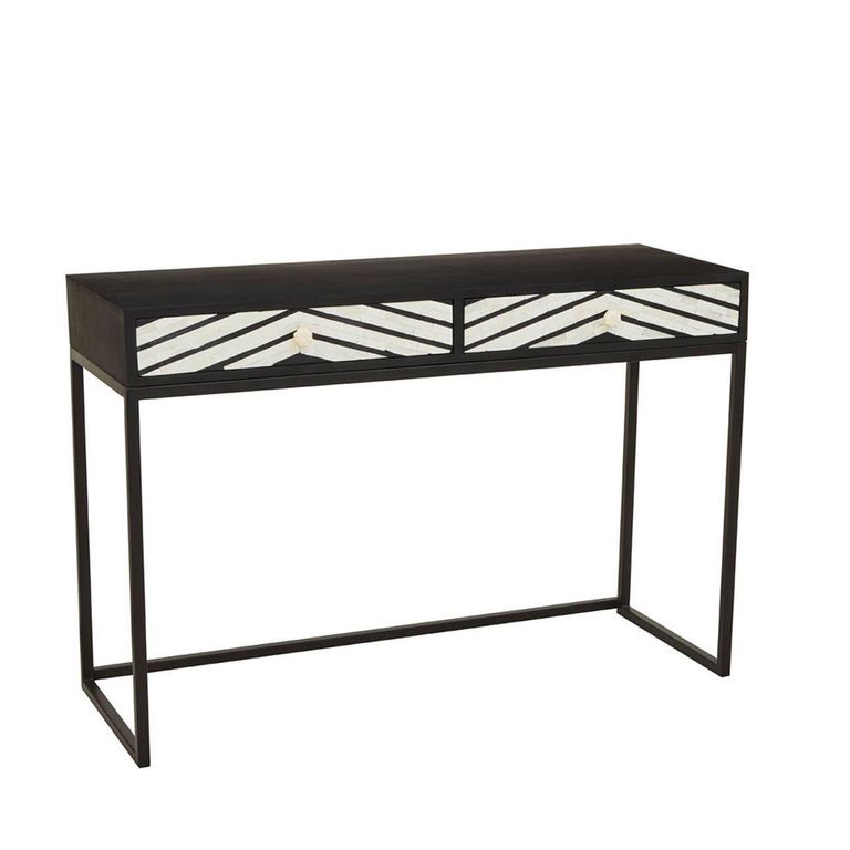 Fusion Console Table - 2 Drawer - Black and White Bone Inlay