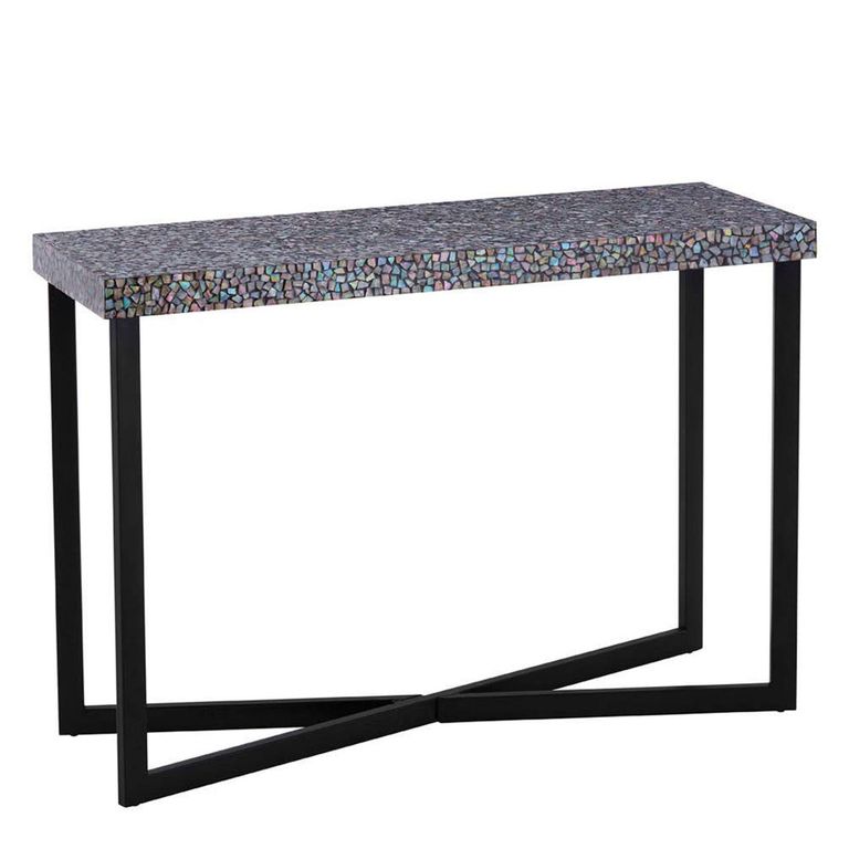 Fusion Console Table - Shell Crackle Mosaic with Black Metal