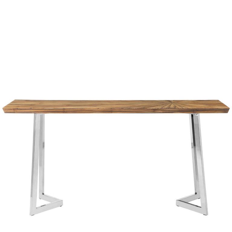 Gabar Console Table - Bamboo Wood with Silver Metal