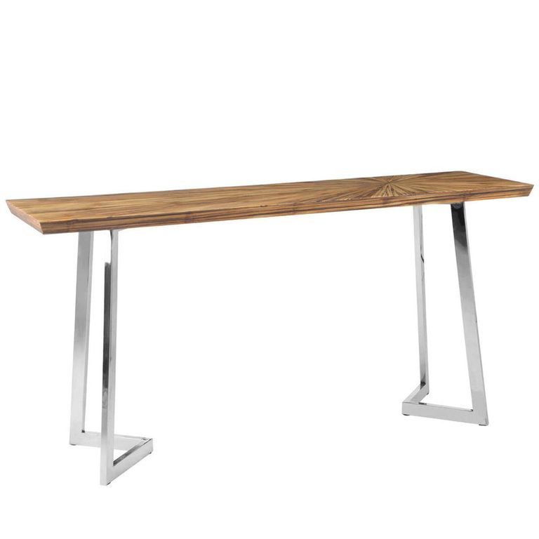 Gabar Console Table - Bamboo Wood with Silver Metal