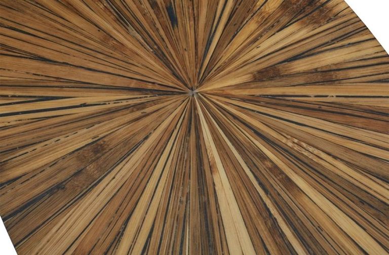 Gabo Console Table - Parquet Wood with Black Base