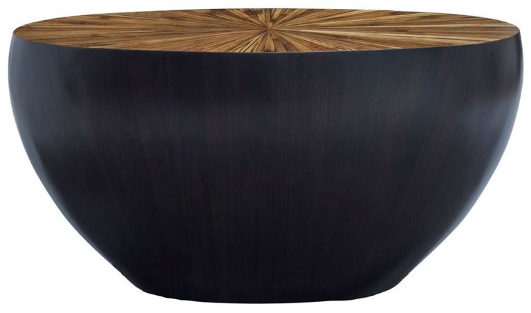 Gabo Console Table - Parquet Wood with Black Base