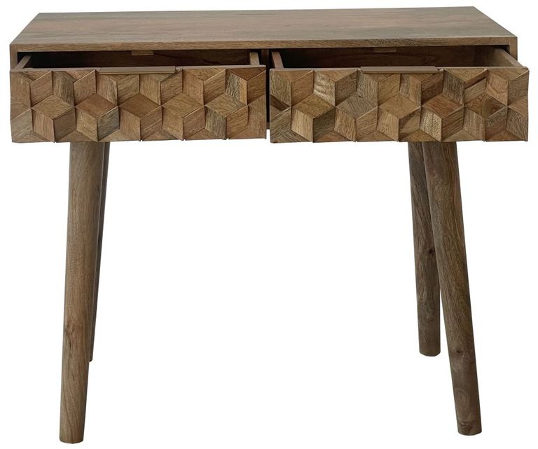 Geometric Carved Mango Wood 2 Drawer Console Table