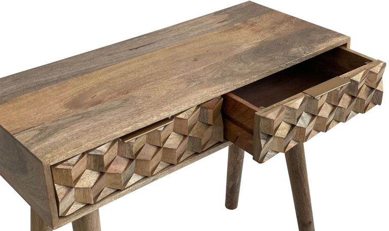 Geometric Carved Mango Wood 2 Drawer Console Table