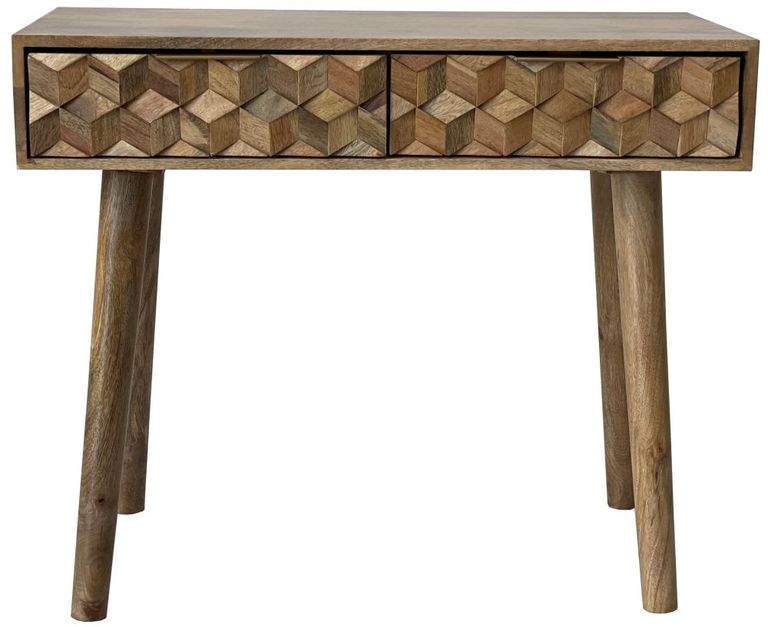 Geometric Carved Mango Wood 2 Drawer Console Table
