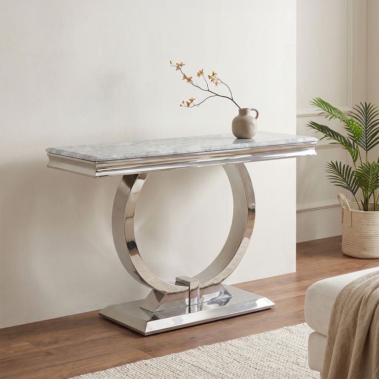 Glacier Console Table - Grey Marble & Chrome