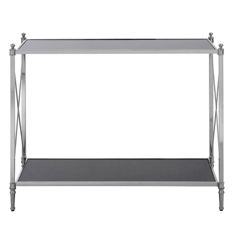 Hoffmann Console Table - Black Glass with Silver Metal
