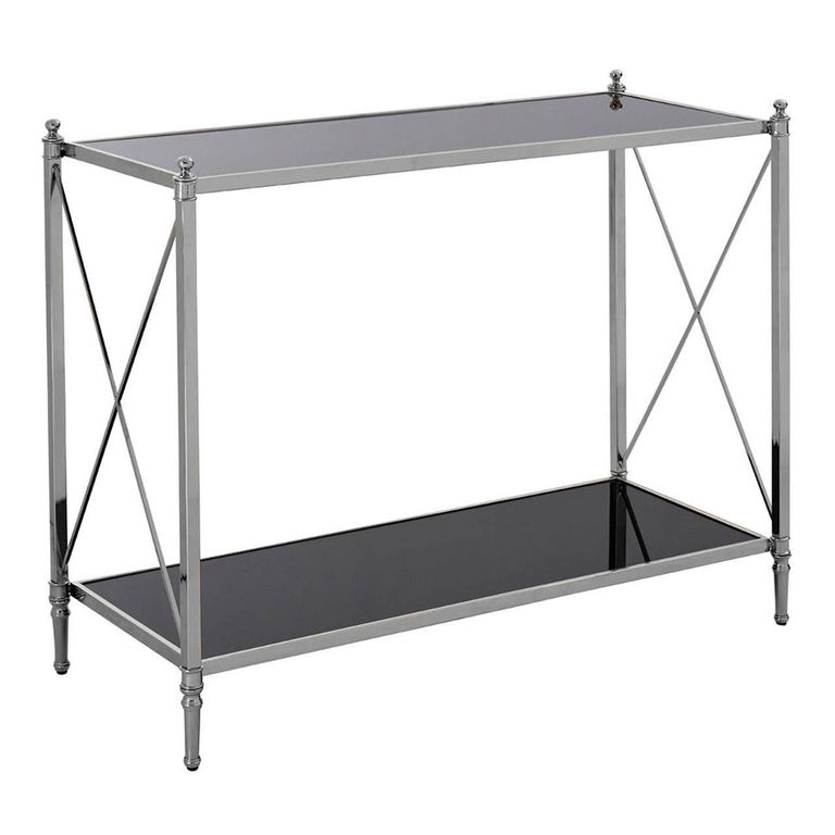Hoffmann Console Table - Black Glass with Silver Metal