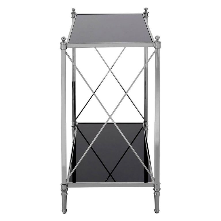 Hoffmann Console Table - Black Glass with Silver Metal