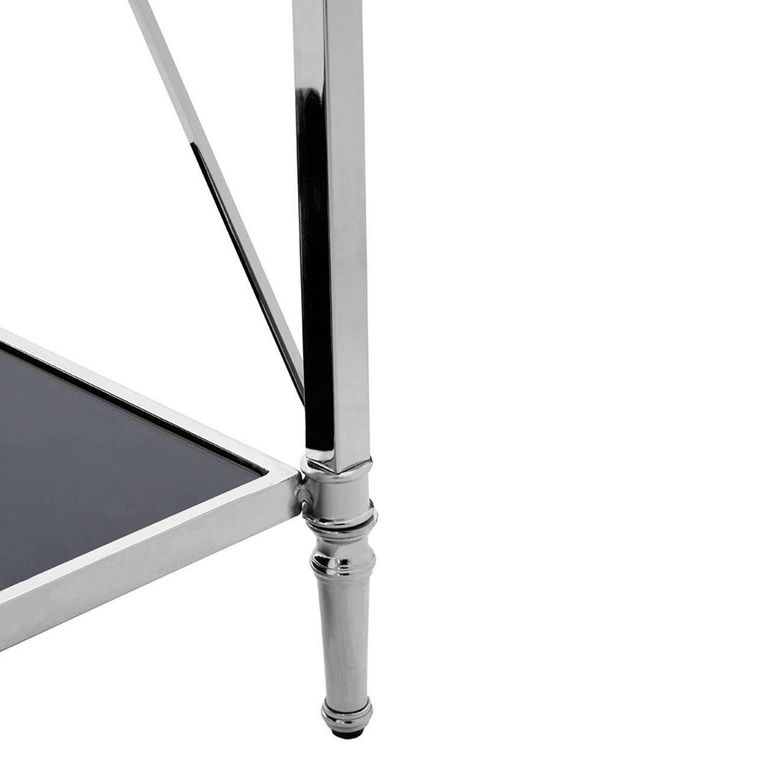 Hoffmann Console Table - Black Glass with Silver Metal