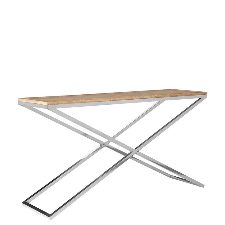 Holland Console Table - Oak and Silver Metal